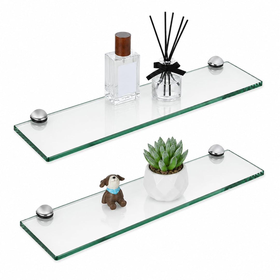 Randaco 2X Glasablage Glasregal, Glas Glasablage Klarglas mit Wandhalterung&amp;8mm ESG Sicherheitsglas