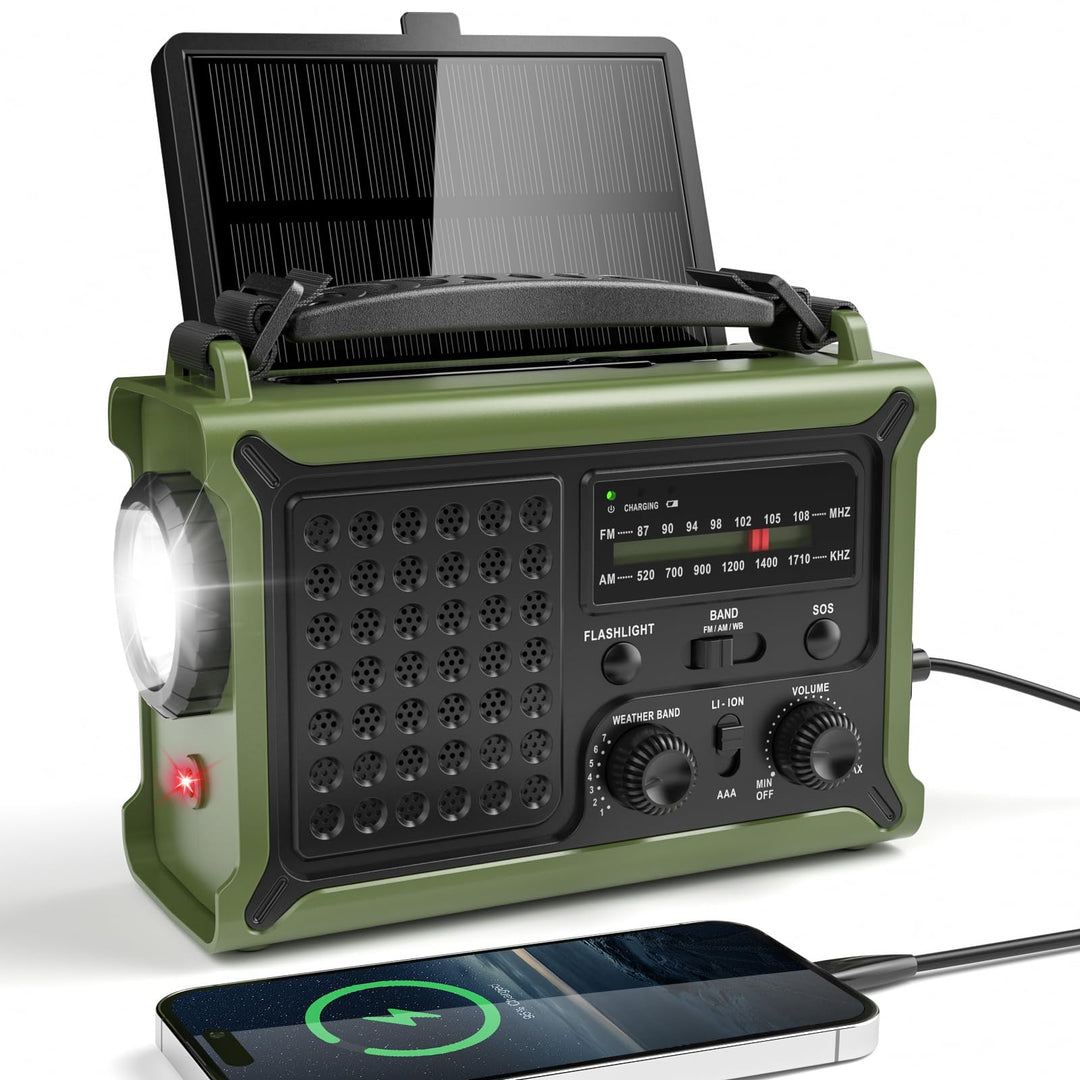 Mesqool Kurbelradio, Solar Notfallradio mit AM/FM Empfang, 12000mAh Wiederaufladbare Powerbank, IPX6