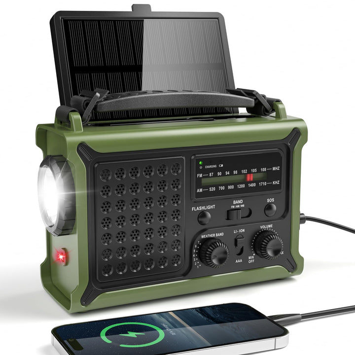 Mesqool Kurbelradio, Solar Notfallradio mit AM/FM Empfang, 12000mAh Wiederaufladbare Powerbank, IPX6