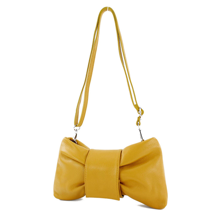 modamoda de - T214 - ital. Umhängetasche Clutch Leder Klein Senfgelb, Senfgelb