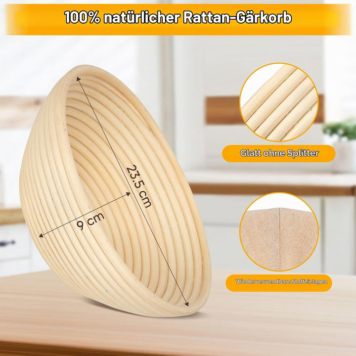 Gärkorb Brot Set,Gärkörbchen,23cm Rundes Gärkorb Zum Brotbacken-Set für Professionelle und Häusliche