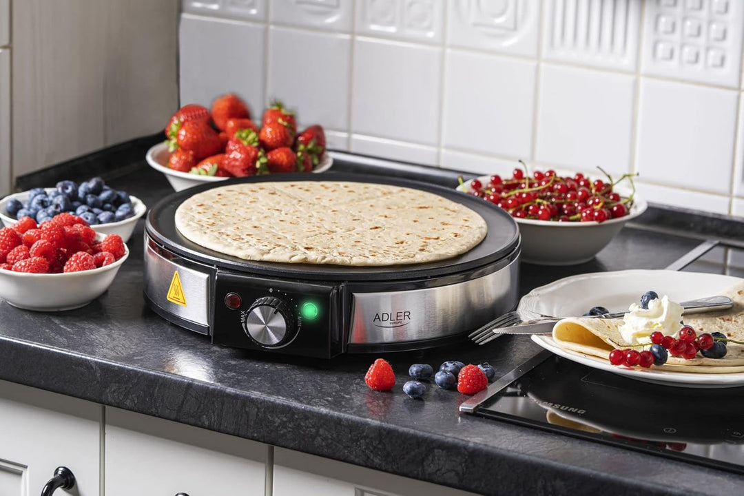 ADLER AD3058 Crêpes und Pfannkuchen Maker – Elektrische Antihaft-Heizplatte mit Erhöhten Kanten für