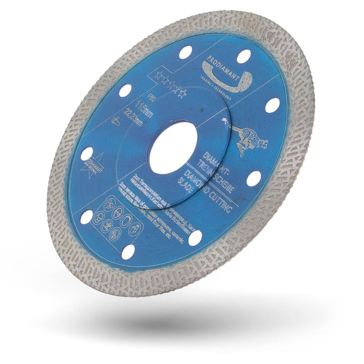 PRODIAMANT Profi Diamant-Trennscheibe 115 mm x 22,2 mm Fliese Feinsteinzeug F50 extra dünn für bis z