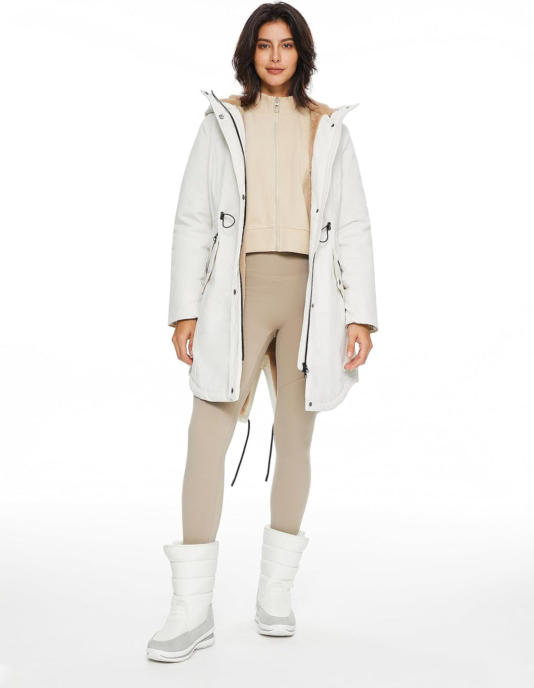 Orolay Damen Kapuzen Fleece Gefüttert Parka-Mantel Mittlere Länge Winter Draussen Gepolstert Jacke X