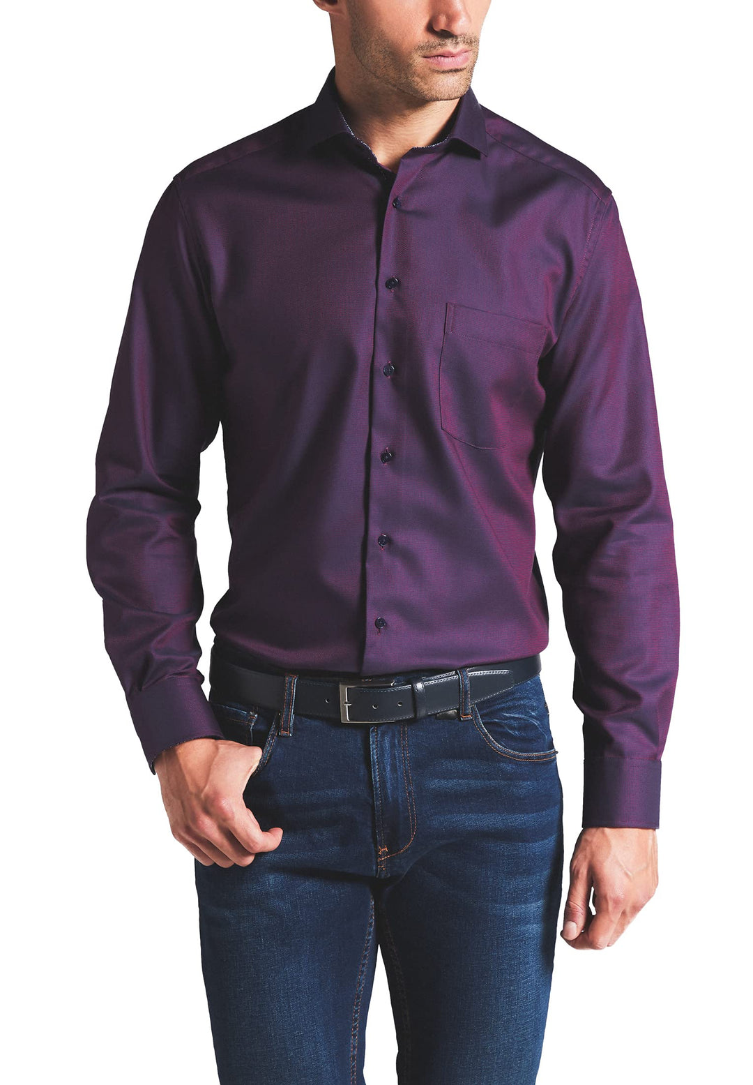 eterna Langarm Hemd Modern Fit Twill strukturiert 41 Weinrot, 41 Weinrot