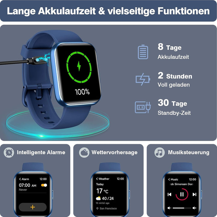 Smartwatch Herren Damen, 1,85" HD Smartwatch Damen mit Telefonfunktion, Smart Watch Fitnessuhr 120+