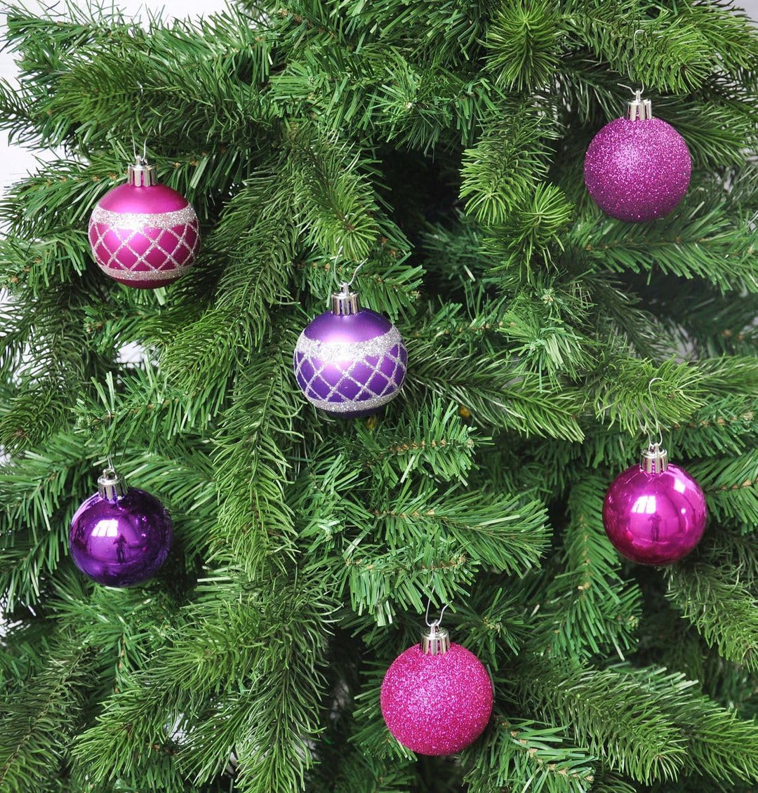 64x Kunststoff Christbaumkugeln 6cm Kugel Box Glanz Glitzer Matt Dekor Inge Glas, Farbe:Pink-Purple