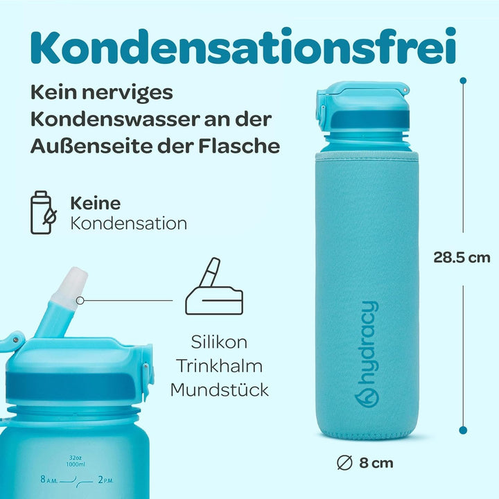 Hydracy Trinkflasche mit Strohhalm und Zeitmarkierung - 1L Wasserflasche - BPA-freie Trinkflasche -