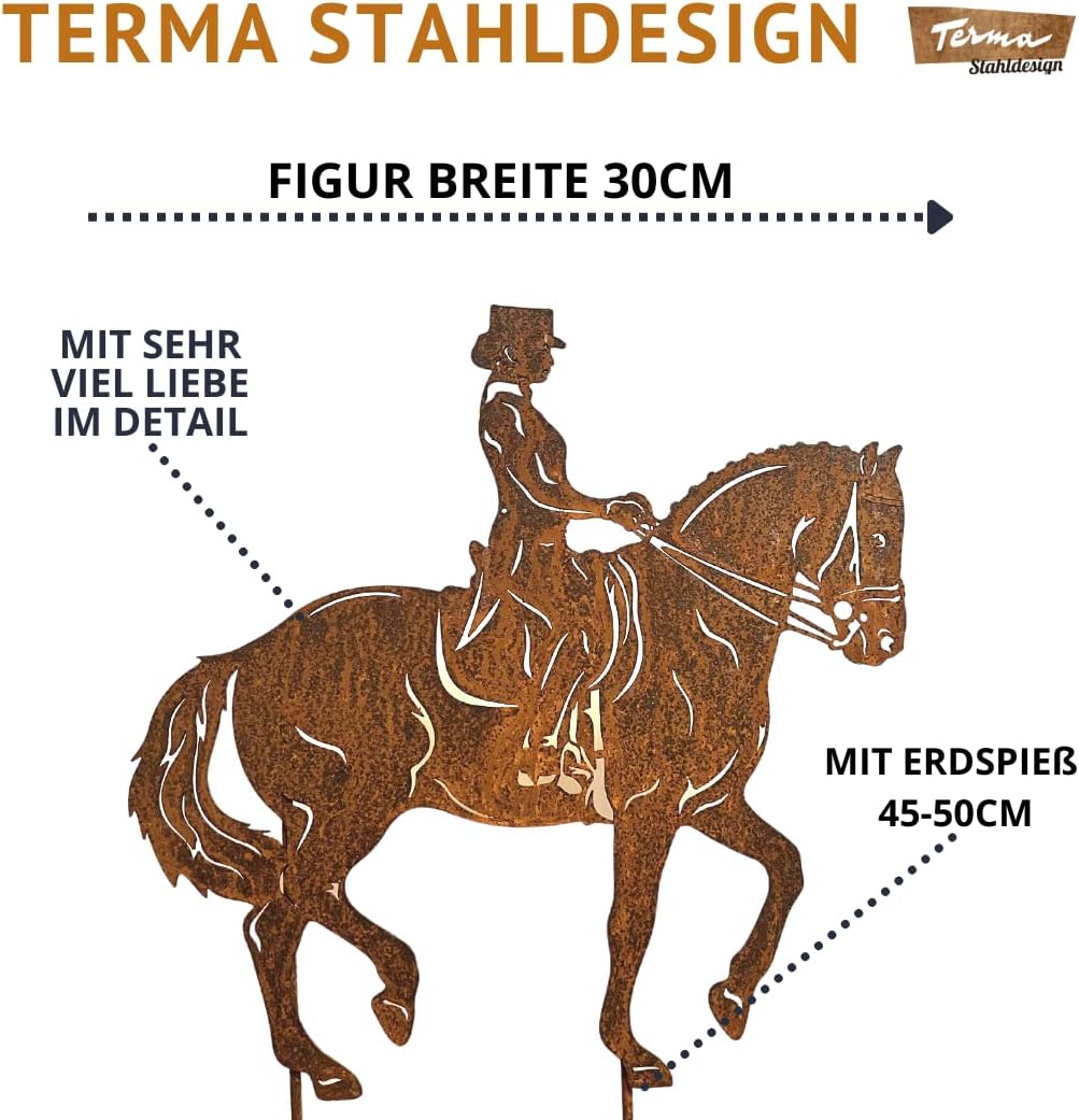Edelrost Gartenstecker Pferd Dressurreiter, Handmade Germany, tolle gartendeko aus Rost-Metall, deko