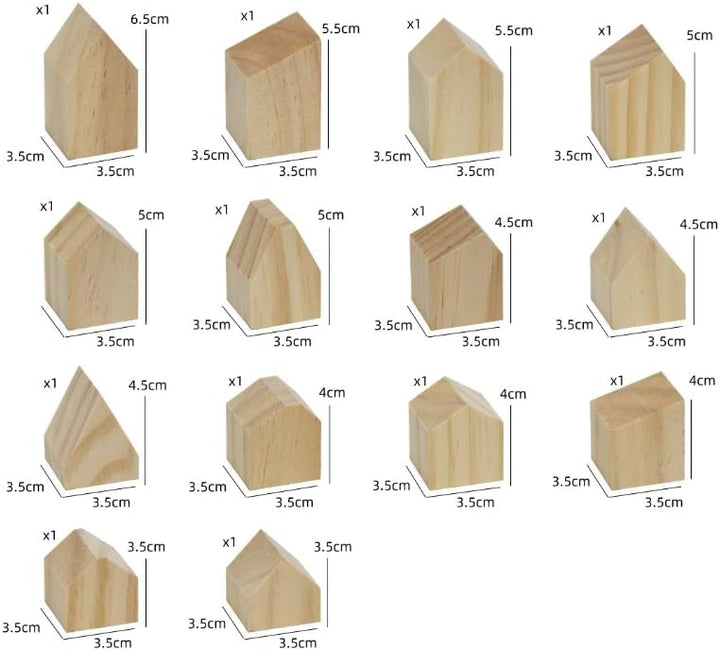 14er Set Dekohäuschen zum Hinstellen und Bemalen DIY Haus Deko Figuren aus Holz Holzhaus Holzhäuser