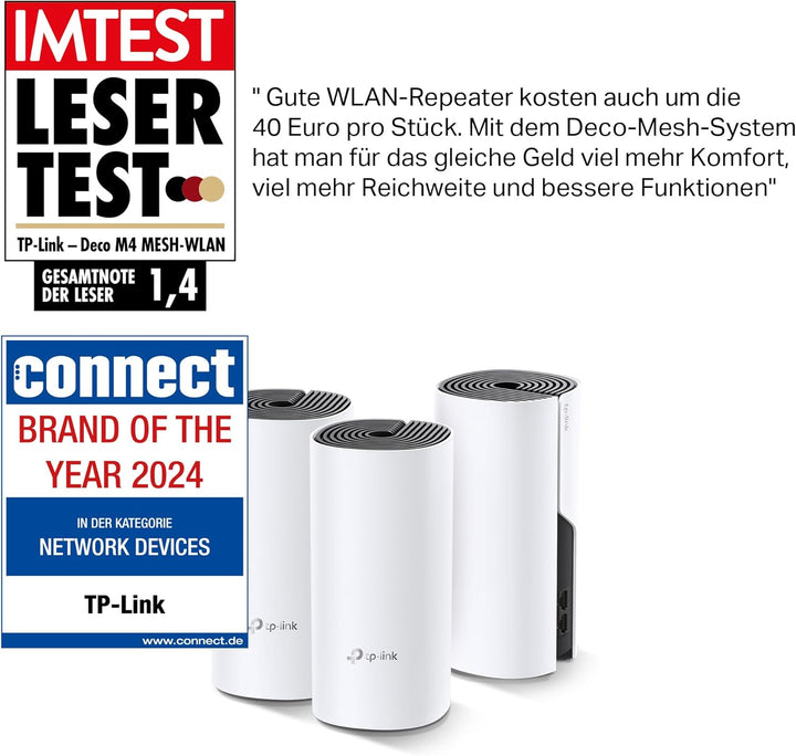 TP-Link Deco M4 Mesh WLAN Set (3er Pack), AC1200 Dual Band Router & Repeater, 2x Gigabit Ports für j
