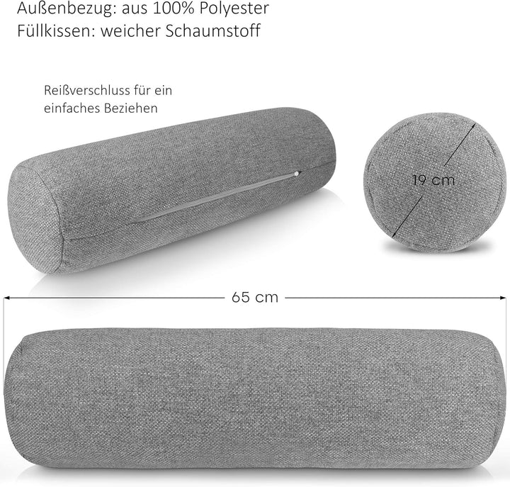 Monsera Extra Lange Nackenrolle - 19x65 cm, weich u. formstabil, fein melierter Bezug, Füllkissen au