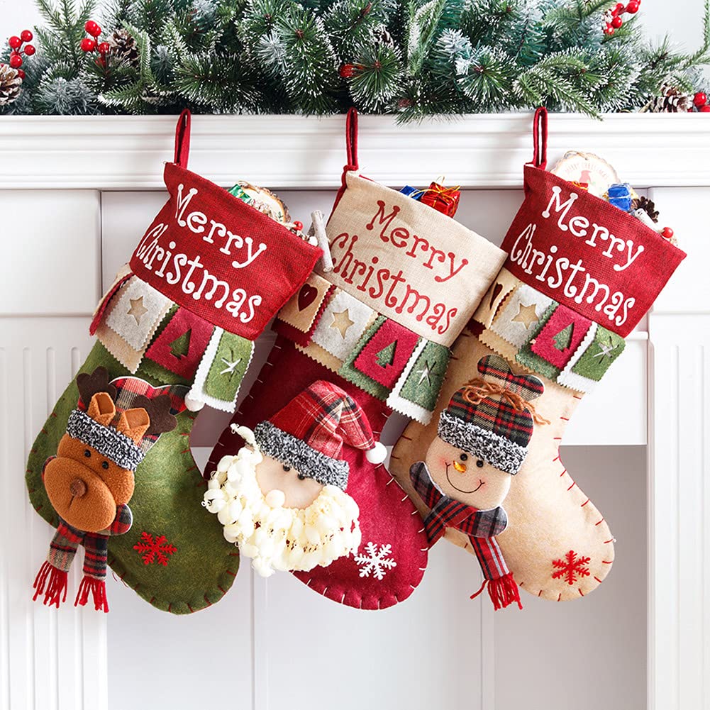 YULOONG Grosse Weihnachtsstrümpfe Weihnachtsmann Schneemann Hirsch Set Weihnachtsgeschenktüten Weihn