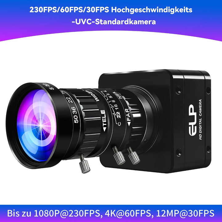 G High Speed USB Zoom Kamera, 1080P/230fps, 4K/60fps, 12MP/30fps, USB3.0/2.0 Manueller Fokus Lightbu