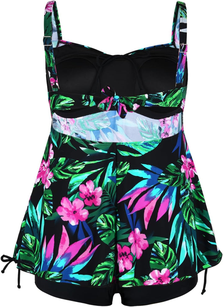 Hilor Tankini Bathing Suits for Women Plus Size Swimsuit Retro Paisley Two Piece Swimwear Grün & Rot