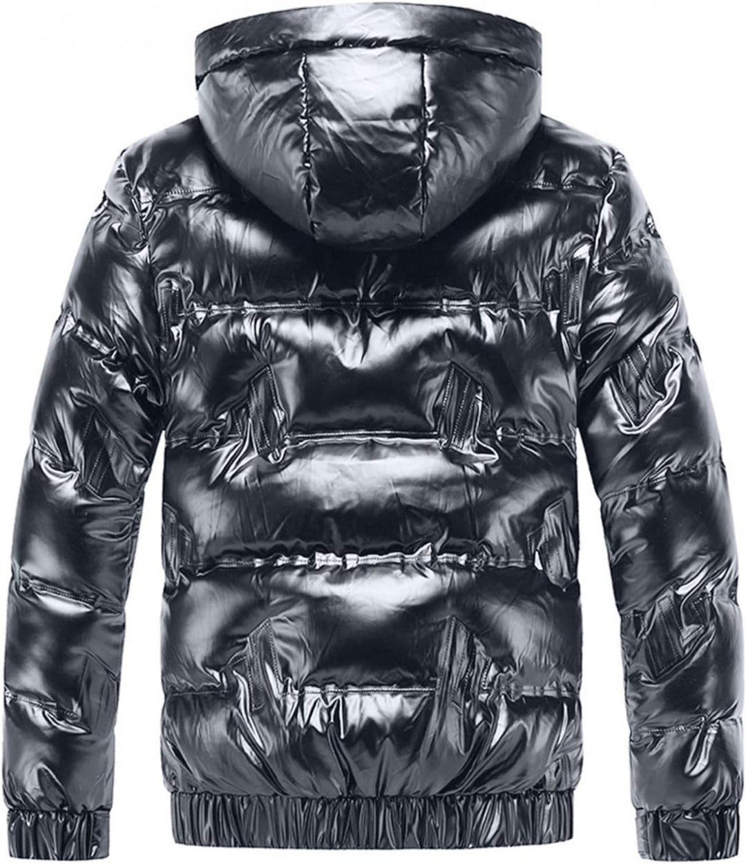 Daunenjacke Herren Glänzend Winterjacke Dicke Übergangsjacke mit Kapuze Lange Ärmel Mode Warm Outdoo