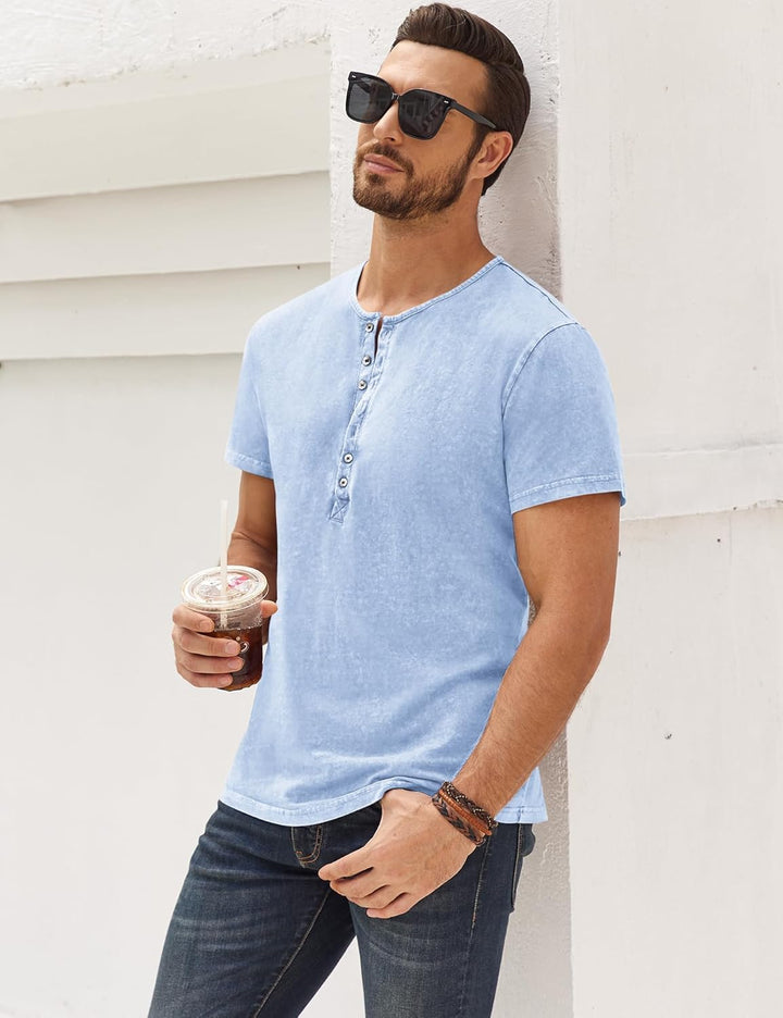 Beotyshow Hemd Herren Langarm Henley Shirt Männer Freizeithemd Vintage Casual Leicht Baumwolle Slim
