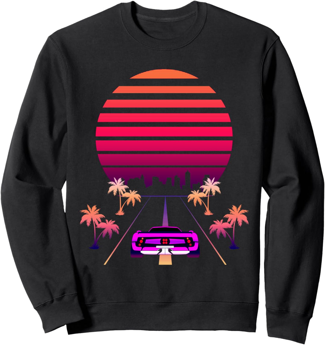 Synthwave Sunset und Retro 80er Sport Fast Car Sweatshirt
