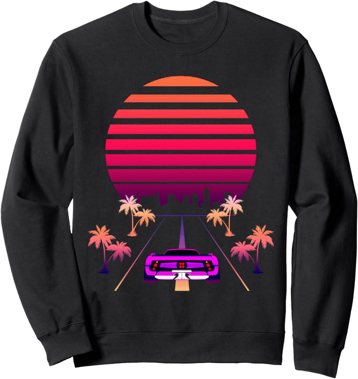 Synthwave Sunset und Retro 80er Sport Fast Car Sweatshirt