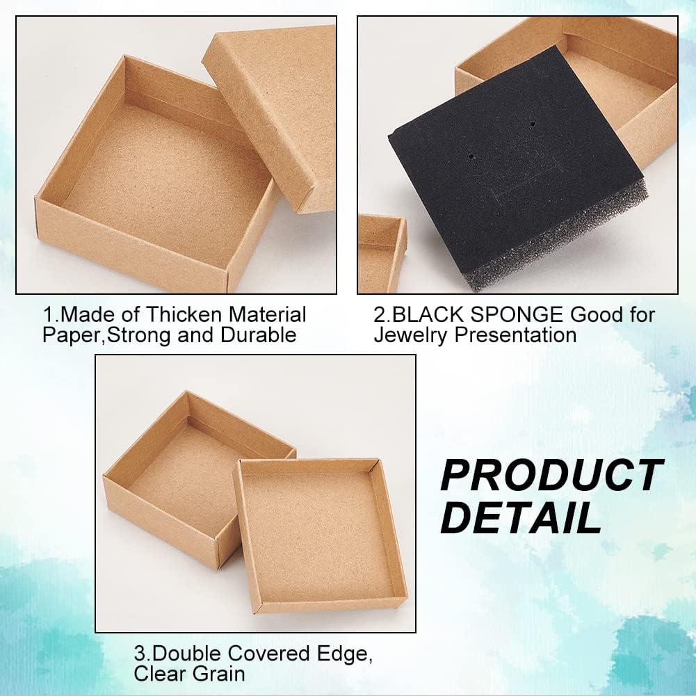 BENECREAT 16 Pack Halskette Ring Box 7x7x3cm Kraft Brown Rechteck Karton Schmuckschatullen Kleine Ge