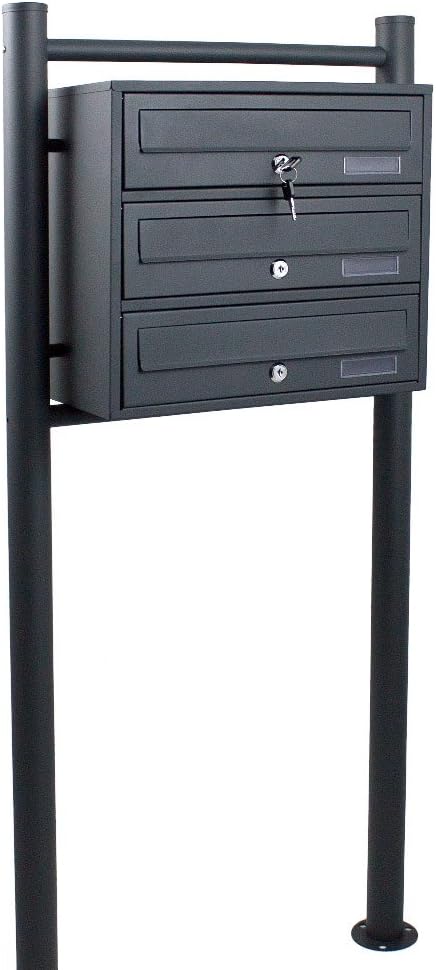 BITUXX® Stand-Briefkastenanlage Postkasten Letterbox Mailbox Doppelt u. Einzel Dunkelgrau (3 Fächer)