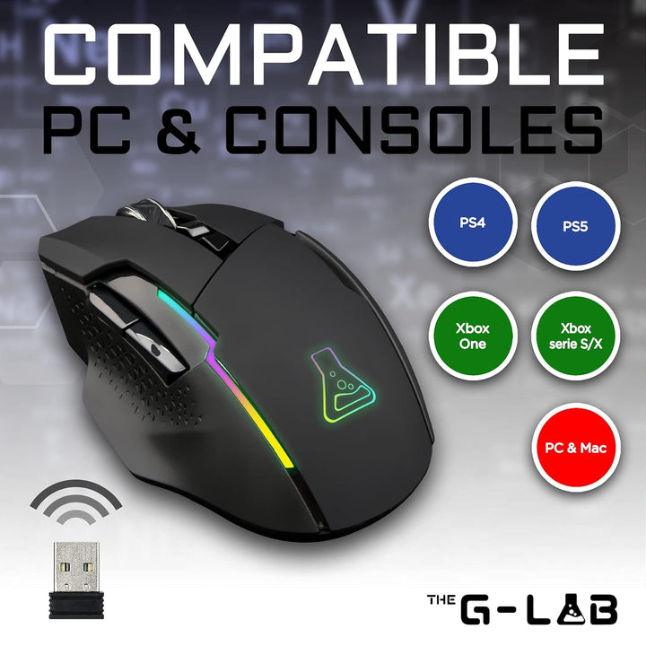 The G-LAB Kult Caesium Gaming-Maus, kabellos, wiederaufladbar – hohe Leistung 7200 DPI, LED RGB, 6 T