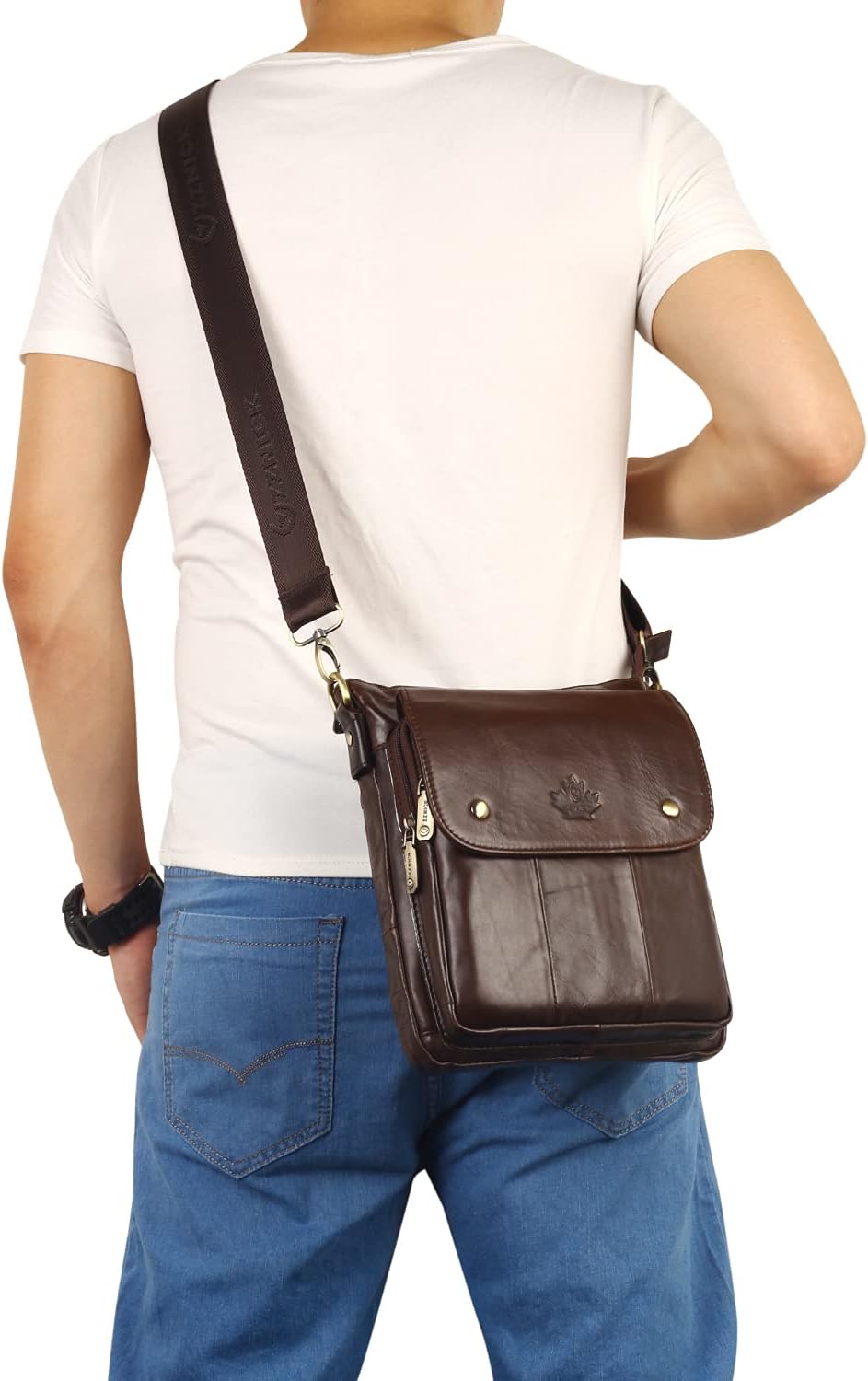 ZZNICK Umhängetasche aus echtem Leder, für Reisen, Arbeit, Business Braun-2303 M, Braun-2303 M