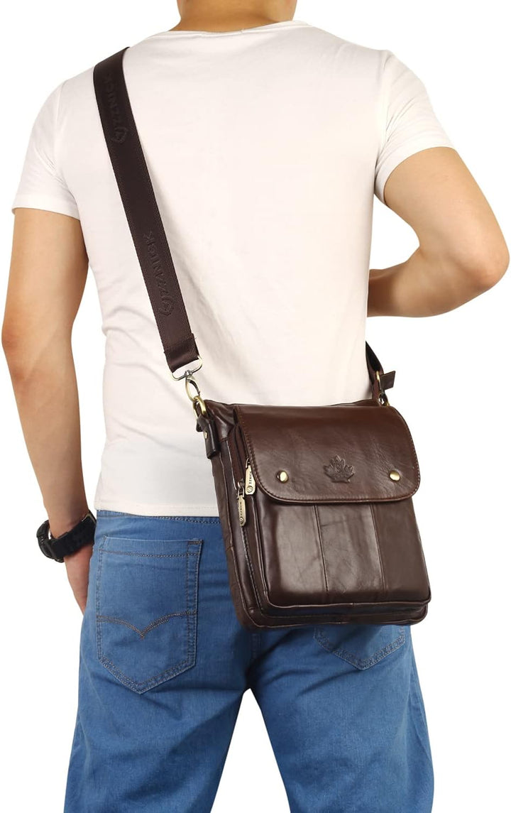 ZZNICK Umhängetasche aus echtem Leder, für Reisen, Arbeit, Business Braun-2303 M, Braun-2303 M