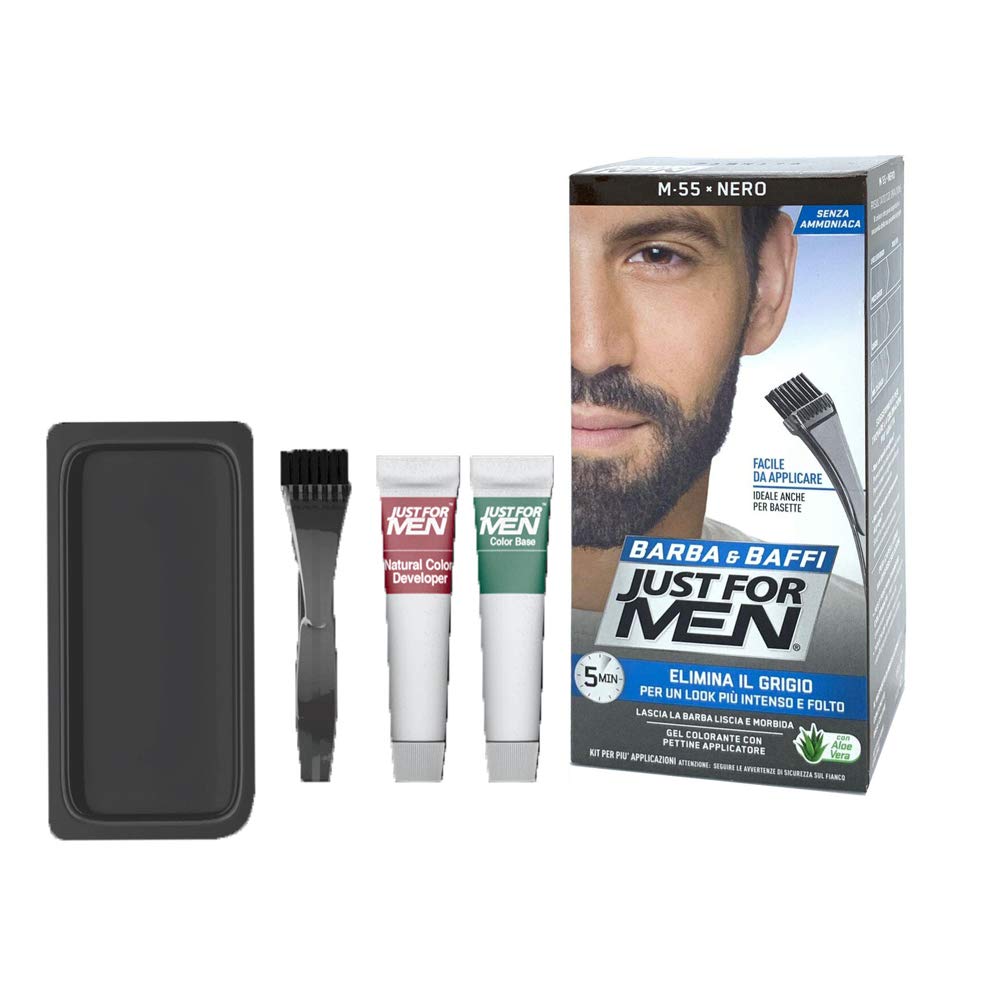 6 x JUST FOR MEN BART UND BAFFI Farbe permanent mit schwarzem Pinsel M 55 Farbgel 2 x 14g