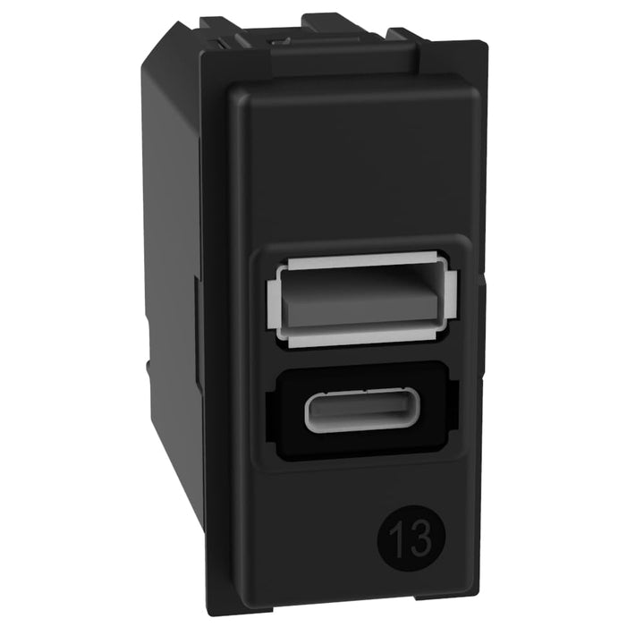 Bticino K4191AC USB-Ladegerät mit Zwei Eingängen Typ A und C, zum Installieren in der Living Now Pla