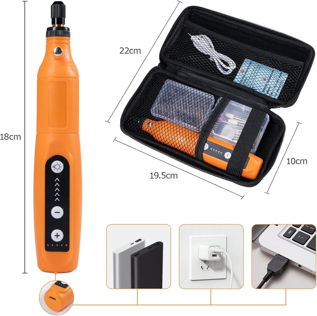 Carehabi Multifunktionswerkzeug Akku, mit LED-Licht, 3 Gang Graviergerät(5000-15000rmp),3.7v Mini Dr