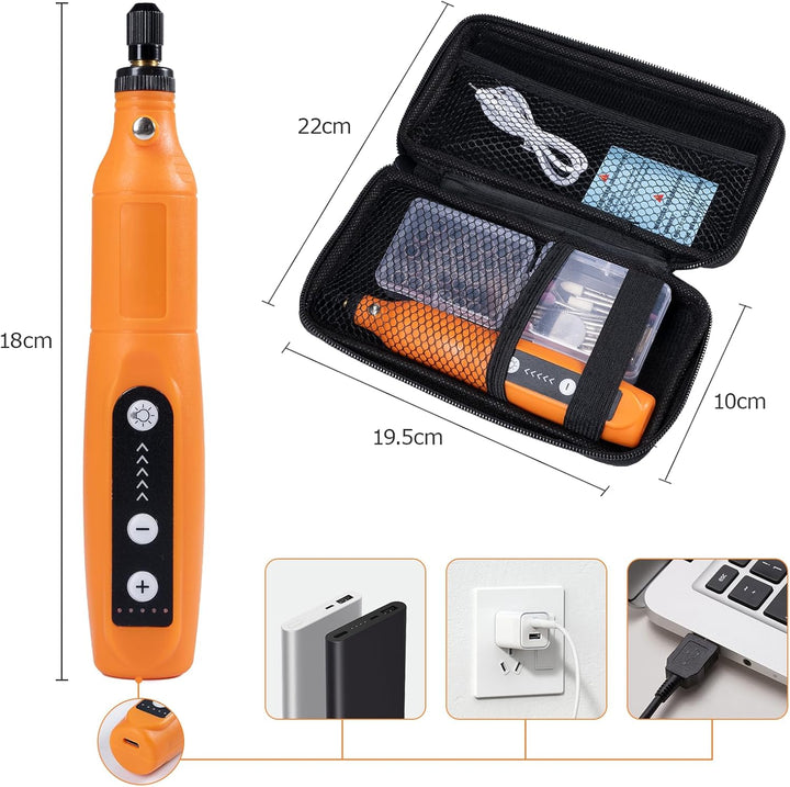 Carehabi Multifunktionswerkzeug Akku, mit LED-Licht, 3 Gang Graviergerät(5000-15000rmp),3.7v Mini Dr