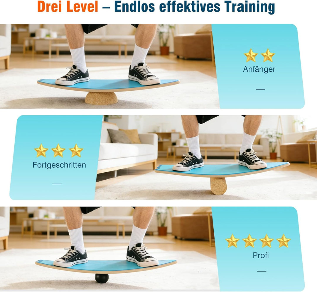 Vicye Balance Board Erwachsene & Surfing Balance Board Set – Holz Balanceboard mit Korkrolle, Halbku