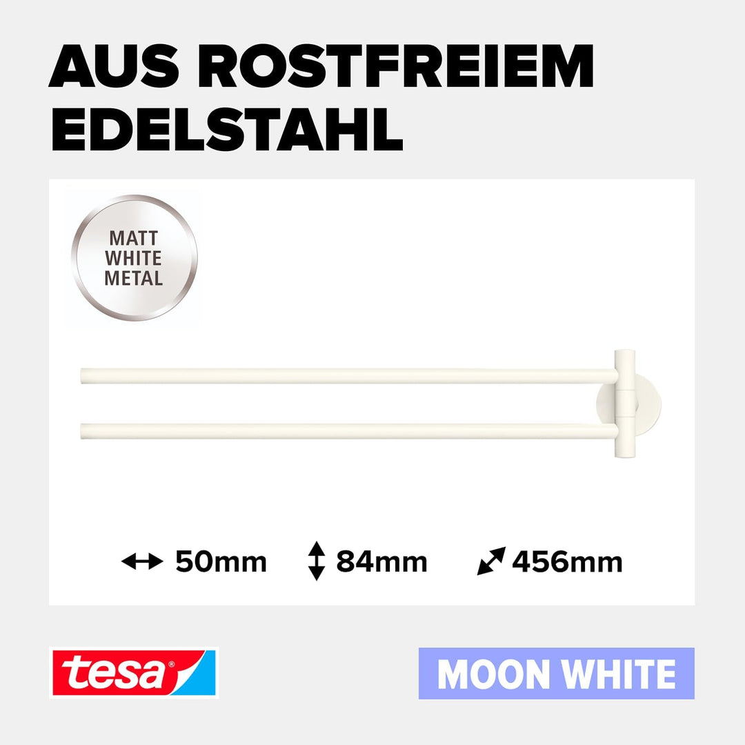 tesa MOON WHITE Handtuchhalter 2-armig, matt weiss, für Bad &amp; WC - für Bäder im Industrial Style und