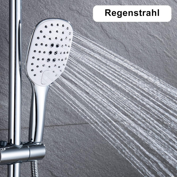 JOHO Quadratisch Handbrause mit Schlauch 3 Strahlarten Duschbrause Brauseschlauch Brausekopf Duschar
