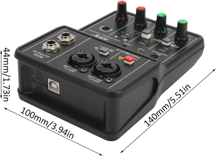 2-Kanal-Audio-Mixer,Professioneller Audio-Mixer, USB 48V Phantomspeisung, kompaktes Sound-Mischpult,