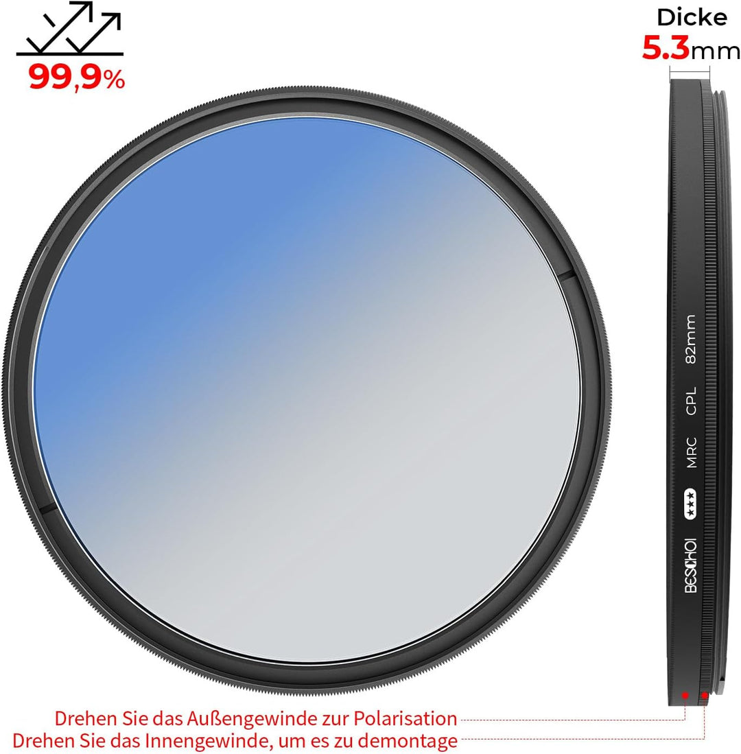 Beschoi 77mm Polarisationsfilter(Polfilter),CPL Filter mit 30 lagiger Mehrschicht Polarisationsfolie