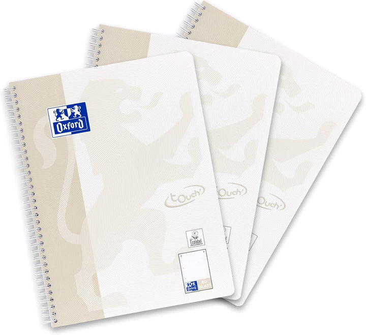 Oxford Touch Collegeblock A4 punktkariert/dotted, 160 Seiten, lichtgrau, 3 Stück Single, Single