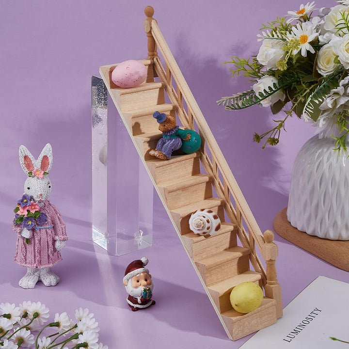 DICOSMETIC 2 Pcs Miniatur Puppenhaus Treppe 1:12 Massstab Holztreppe Miniatur Deko Mit Einfachem Rec