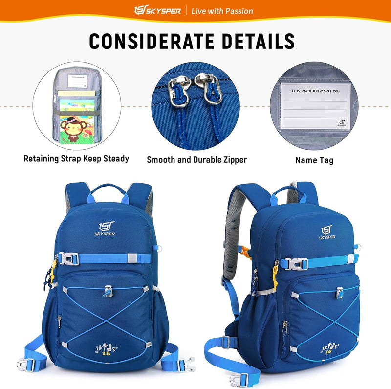 SKYSPER Kinderrucksack komfortabler Wanderrucksack Kinder für Jungen & Mädchen Blau, Blau