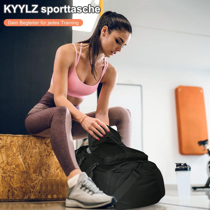45L Sporttasche Damen Herren, Gross Reisetasche mit Schuhfach und Nassfach Travel Duffle Bag mit Ruc