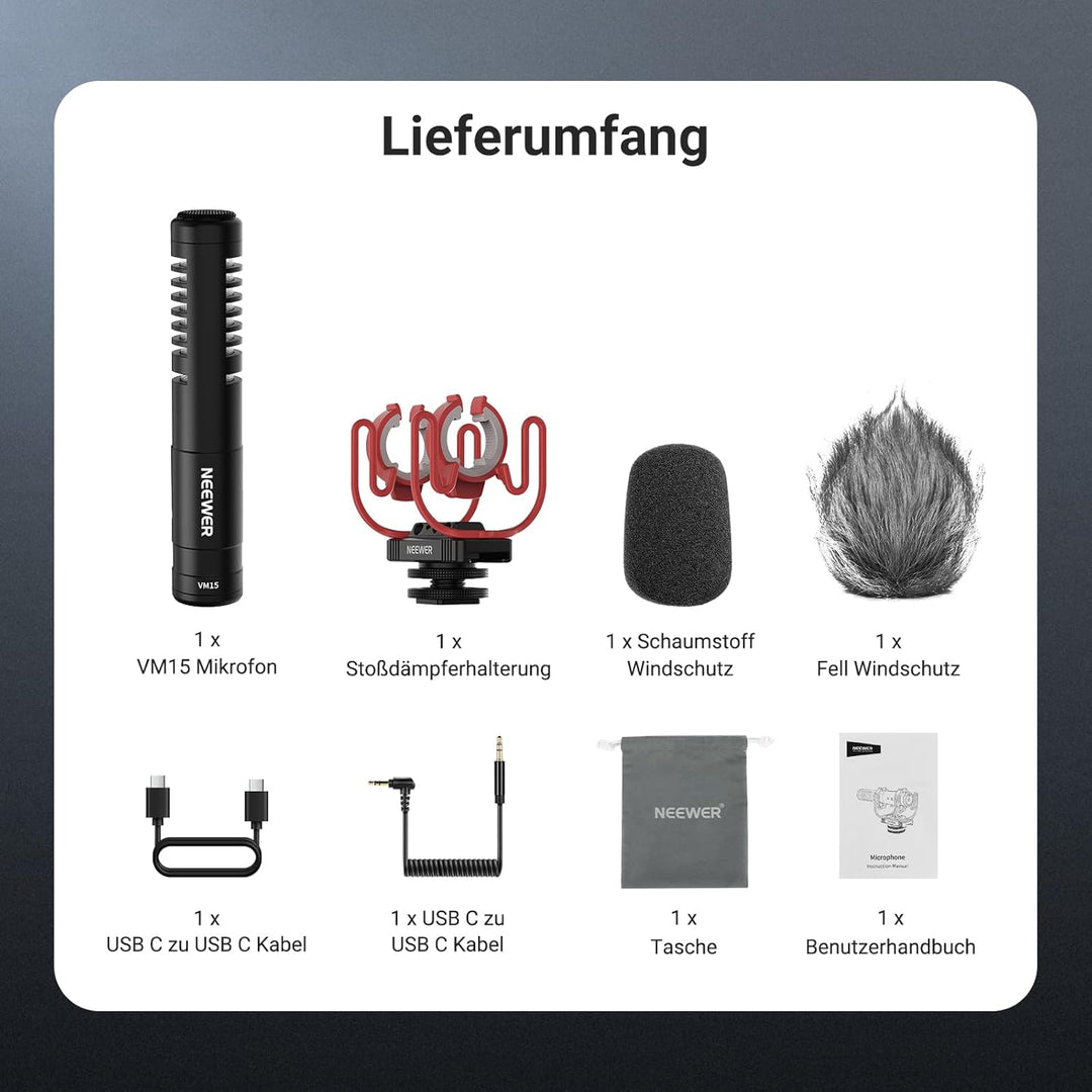 NEEWER Mini Mikrofon, AI Geräuschunterdrückung Microphone Handy, App Steuerung und EQ, 48kHz/24Bit,
