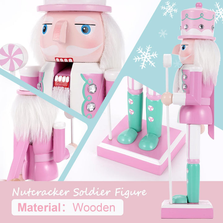 VorFor 2-Piece Set Nussknacker Figur,25CM Nussknacker Weihnachten Decoration,Solid Wood Crafts Deko