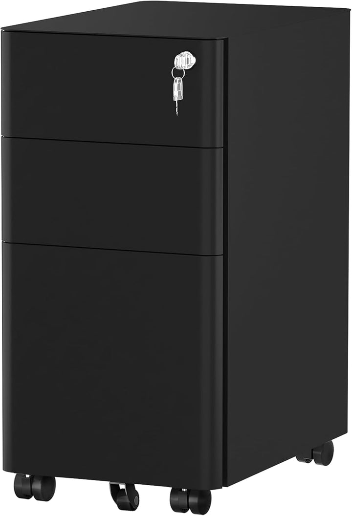 YITAHOME Rollcontainer mit 3 Schubladen, Metall Abschliessbar Aktenschrank für A4, Legal, Letter, Mo