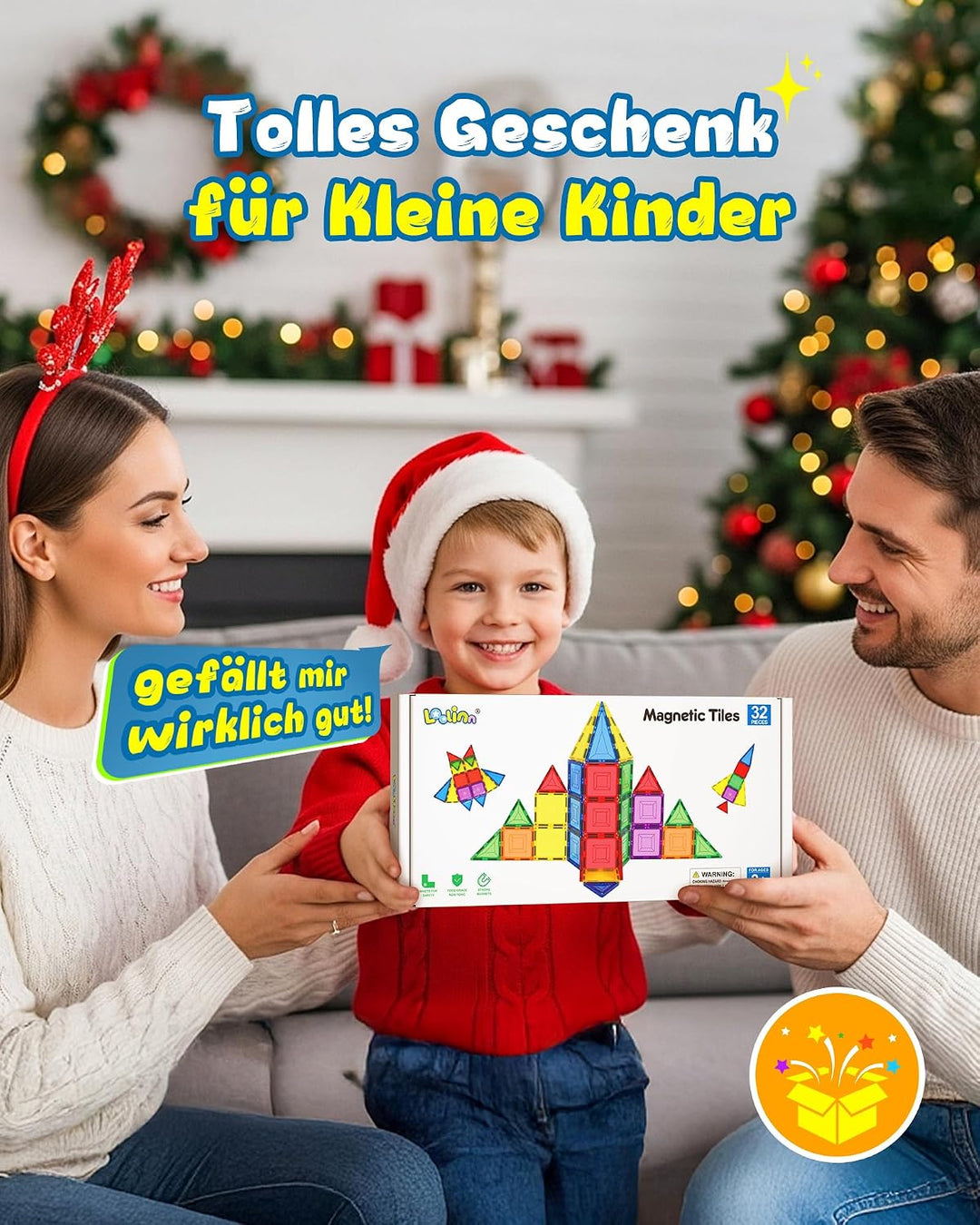 Loolinn | Magnetische Bausteine als Festtagsgeschenk für Kinder ab 3 Jahren - Sicher für Kinder, Nie