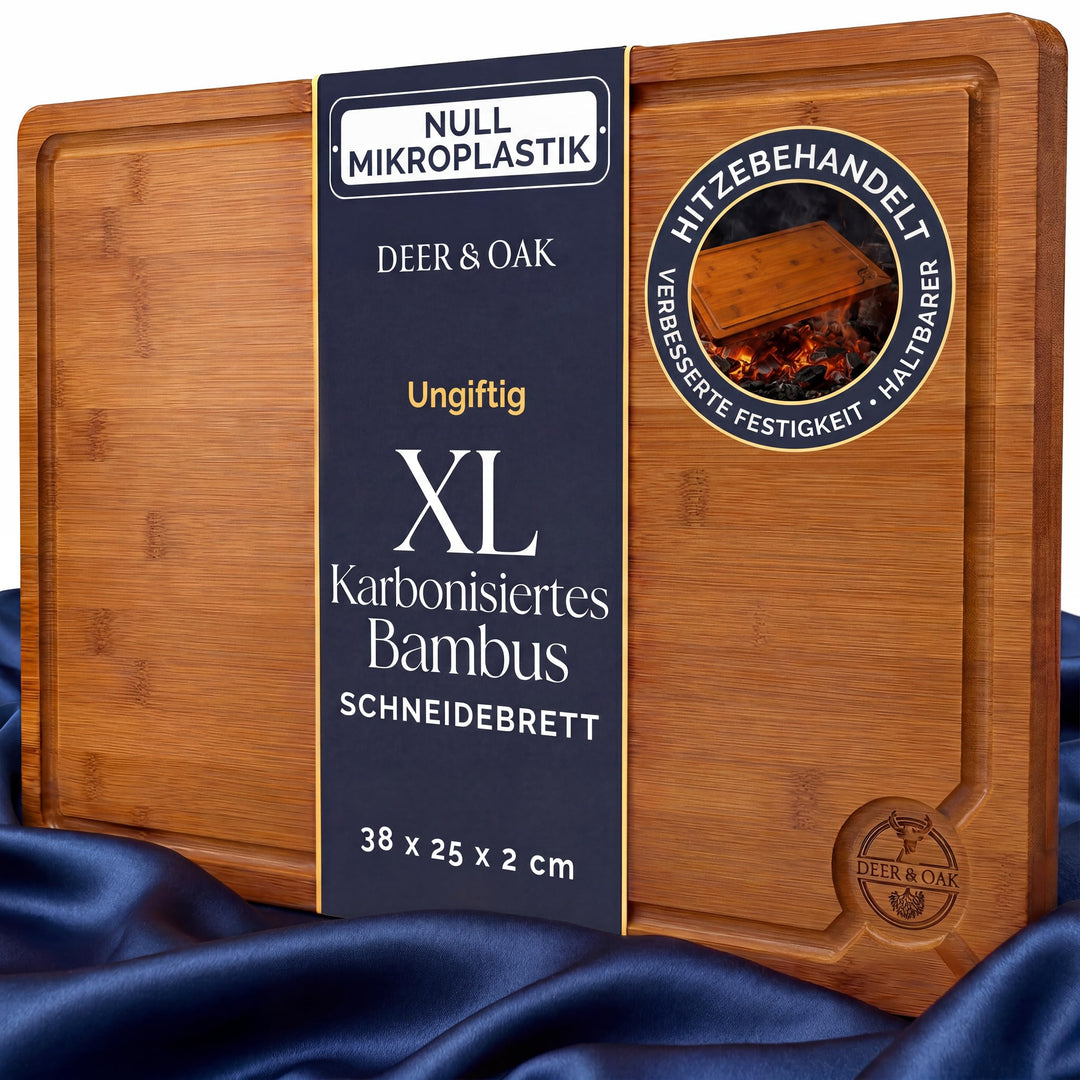Deer & Oak Grosses karbonisiertes Schneidebrett 38 x 25 x 2 cm, vorgeöltes Bambus-Holz-Schneidebrett