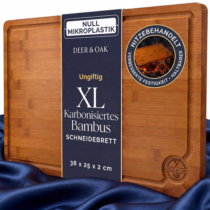 Deer & Oak Grosses karbonisiertes Schneidebrett 38 x 25 x 2 cm, vorgeöltes Bambus-Holz-Schneidebrett