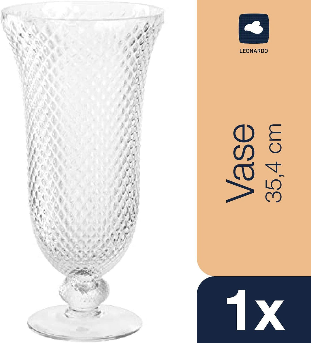 Leonardo Poesia Dekovase aus Glas auf Fuss, handgefertigte Deko-Vase mit eltegant strukturierter Obe