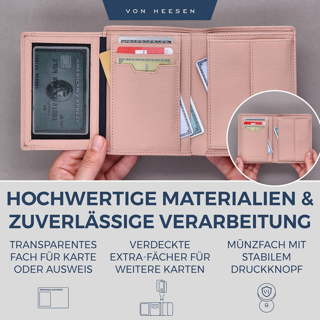 VON HEESEN Leder Geldbörse RFID Schutz I Echtleder Geldbeutel für Damen &amp; Herren I Portemonnaie Brie