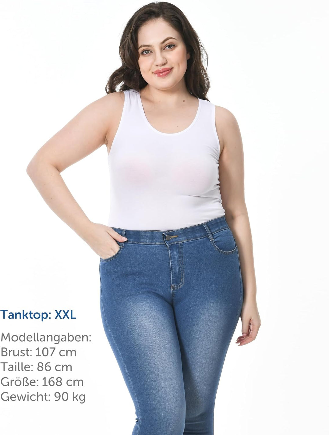 Comfneat Damen 4-Pack Tank Tops Stretch Baumwolle Elasthan Bequeme Unterhemden XL Weiss 4-pack, XL W